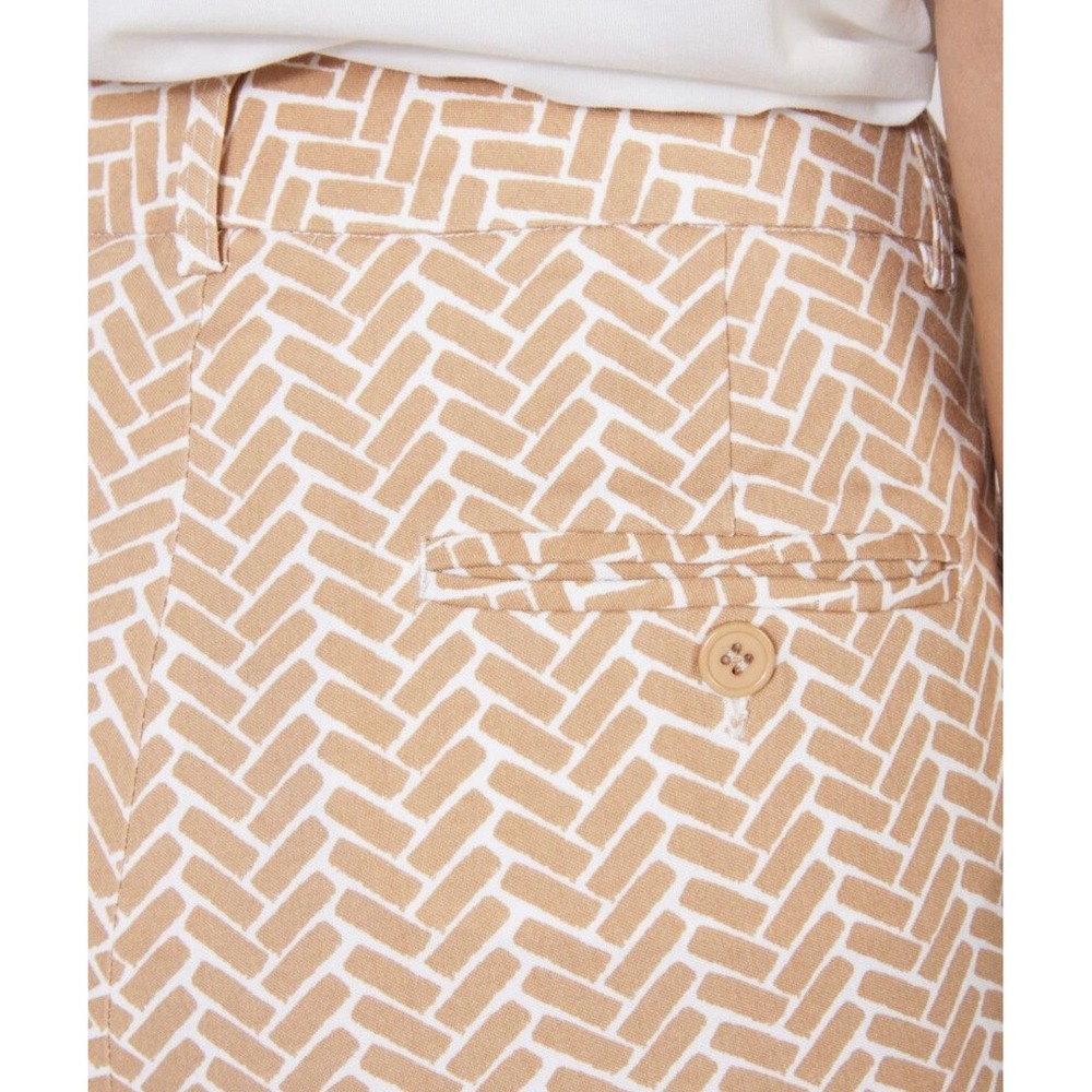 Esqualo Tan White Geometric Block Print Chino Pants 7/8 Cropped Trousers Women 6 - Picture 4 of 12